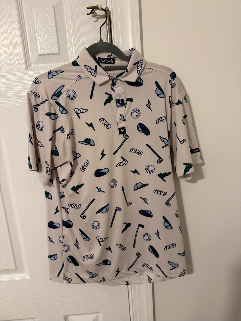 Bad Birdie Men's Beige Golf Print Polo Shirt